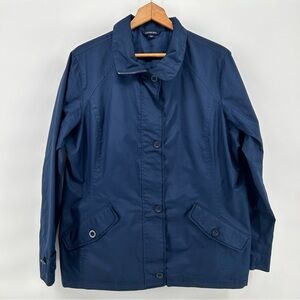 Lands End Womens Large Blue Rain Jacket Lightweight Water Resistant Coat No Hood